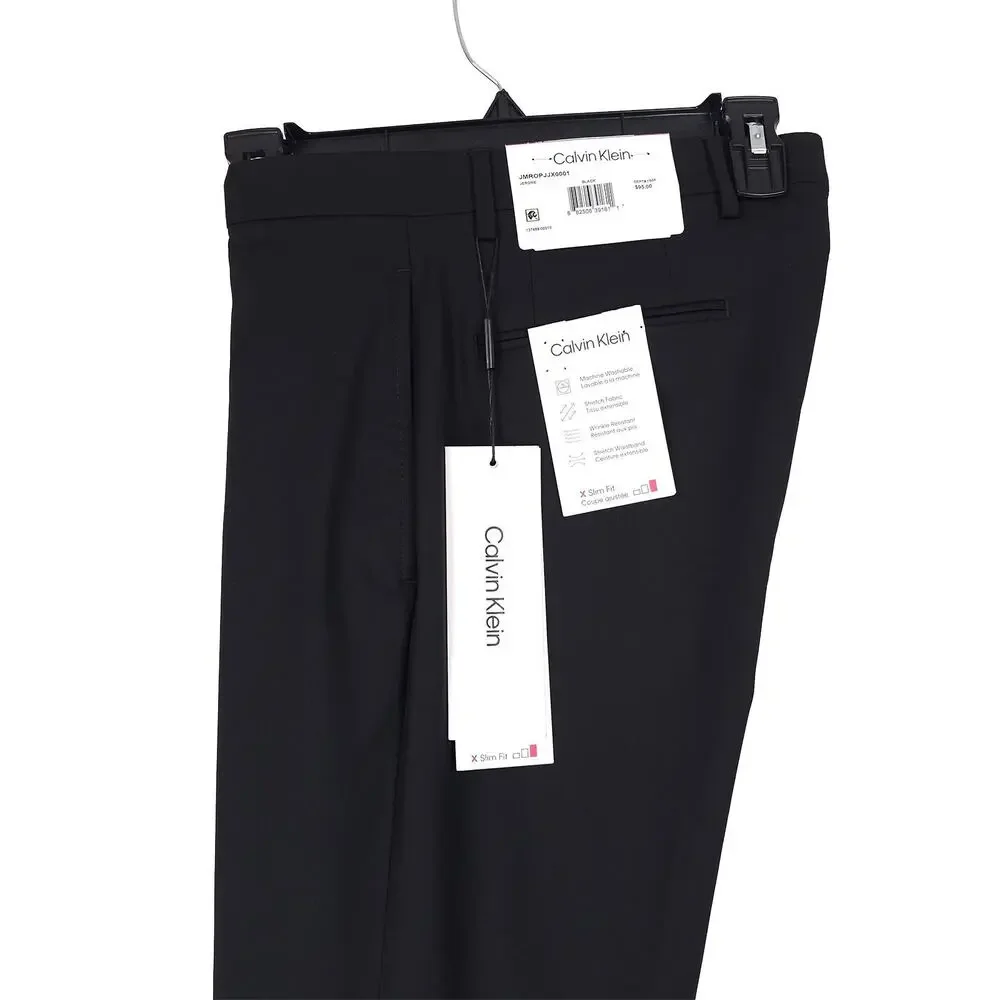 Calvin Klein Mens Slim Fit Dress Pants 35x30 Black Solid Stretch Micro Twill NWT